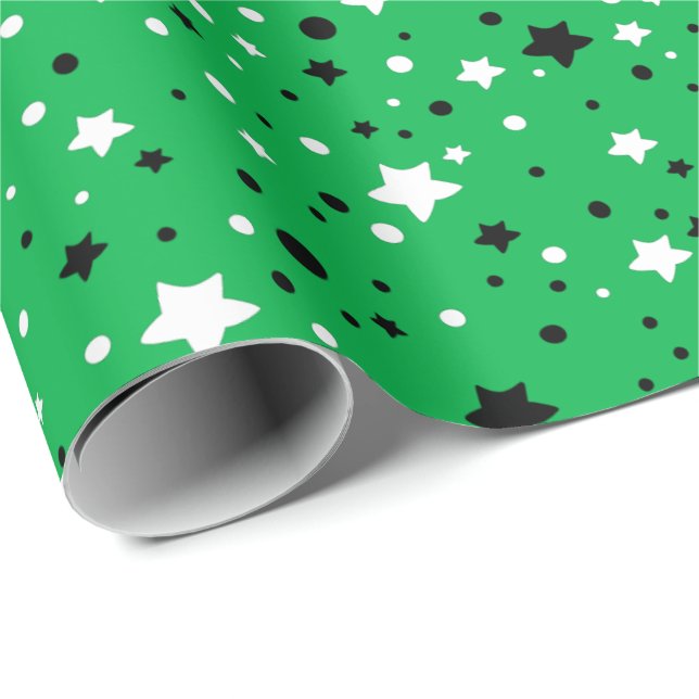 black and white stars on green wrapping paper (Roll Corner)