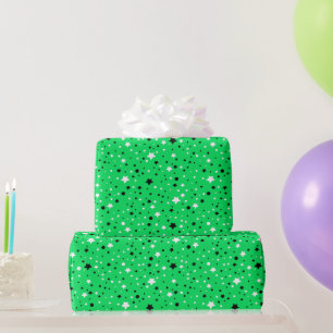 Black and White Stars On Neon Green Wrapping Paper