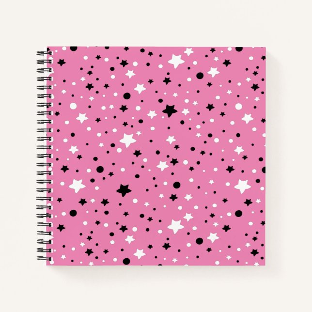 Black and White Stars On Pink Notebook (Front)