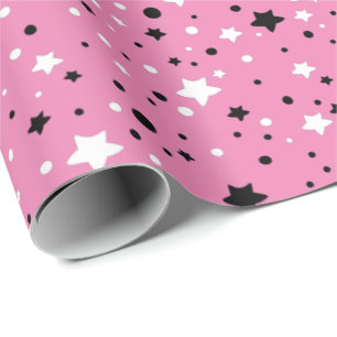 black and white stars on pink wrapping paper