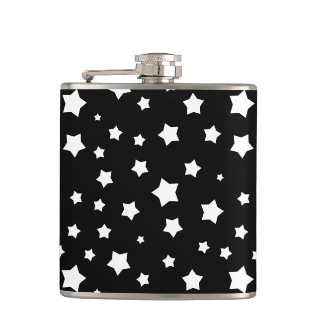 Black and white stars pattern hip flask (Front)