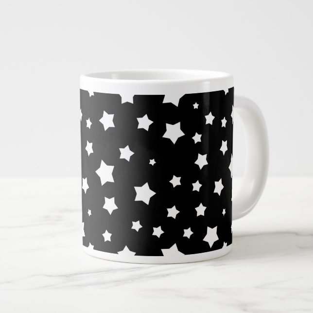 Black and white stars pattern large coffee mug (Front Right)