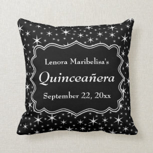 Black and White Stars Pattern Quinceanera Cushion