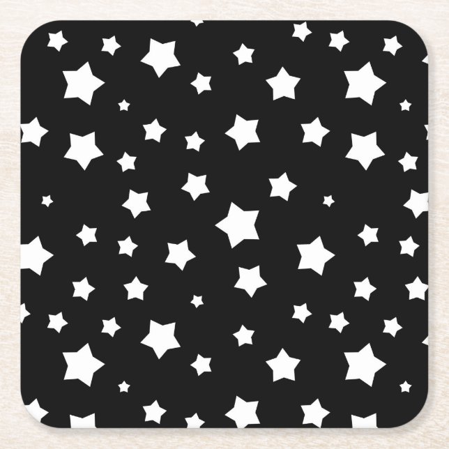 Black and white stars pattern square paper coaster (Front)