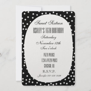 Black and White Stars Sweet 16 Invitation