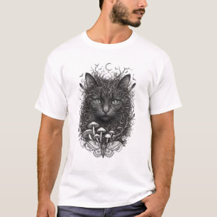 Black And White Stipple Art Illustration Of A Cat T-Shirt