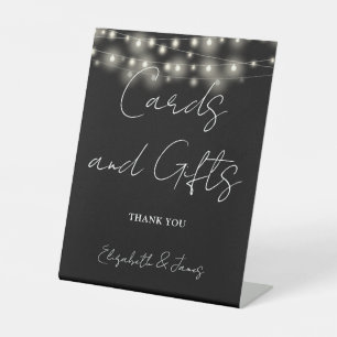 Black And White String Lights Cards And Gifts Pedestal Sign