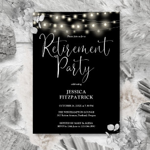 Black And White String Lights Retirement Party Invitation