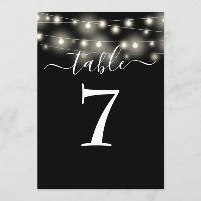 Black And White String Lights Table Number (Front)