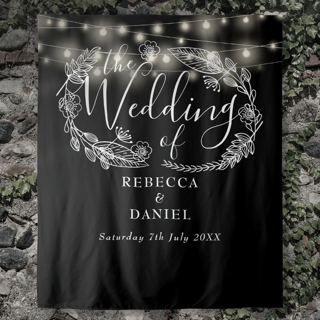 Black And White String Lights Wedding Backdrop Tapestry (Black And White String Lights Wedding Backdrop)