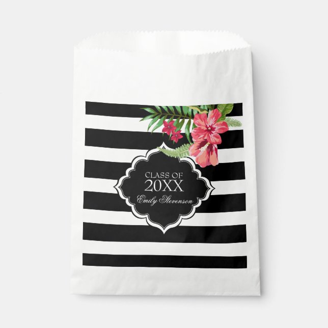 Black And White Stripe And Pink Flowers Favour Bags (Front)