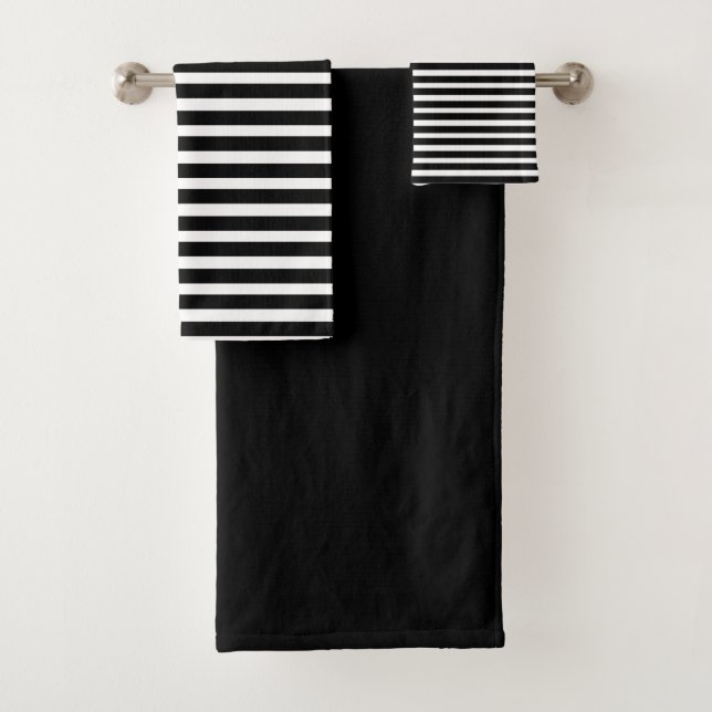 Black And White Stripe Bath Towel Set (Insitu)