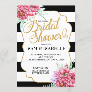 Black and White Stripe Bridal Shower Invitations