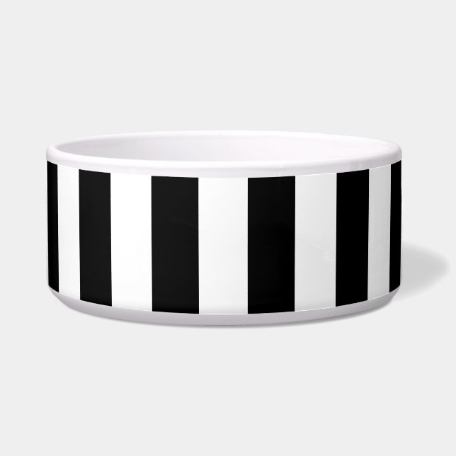 Black and White Stripe Ceramic Pet Bowl (Front)