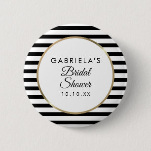 Black And White Stripe Elegant Gold Bridal Shower 6 Cm Round Badge
