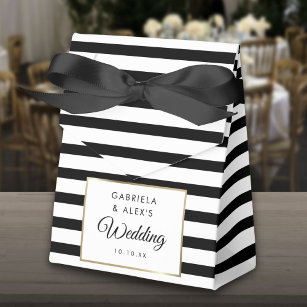 Black And White Stripe Elegant Gold Wedding Favour Box