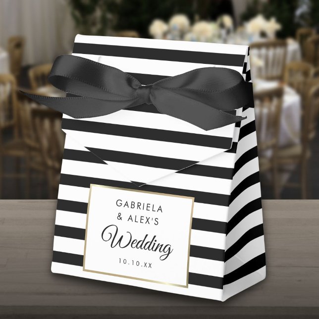 Black And White Stripe Elegant Gold Wedding Favour Box (Black And White Stripe Elegant Gold Wedding Favor Box)