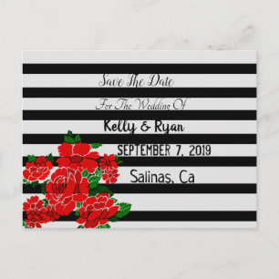 Black and White Stripe Floral Save The Date Postcard