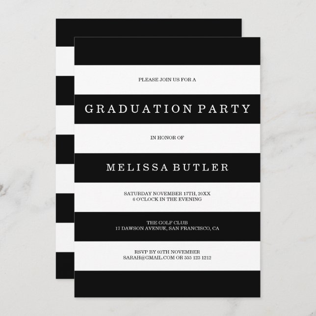 Black and White Stripe Graduation Invitation (Front/Back)