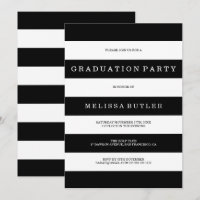 Black and White Stripe Graduation Invitation