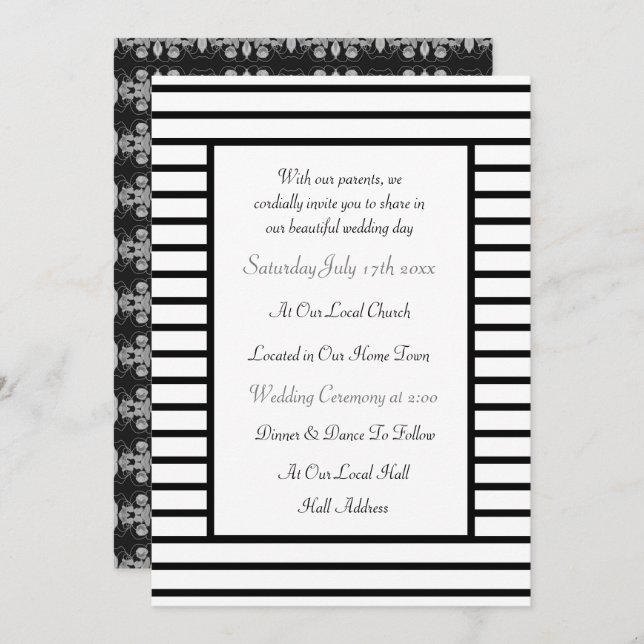 Black And White StrIpe Invitation (Front/Back)