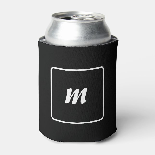 Black and White Stripe Monogram Can Cooler (Can Front)