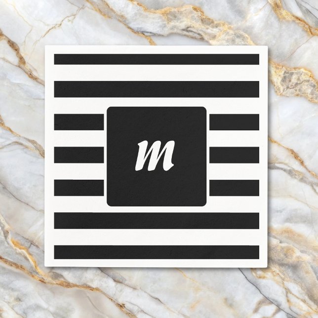 Black and White Stripe Monogram Napkin (Creator Uploaded)