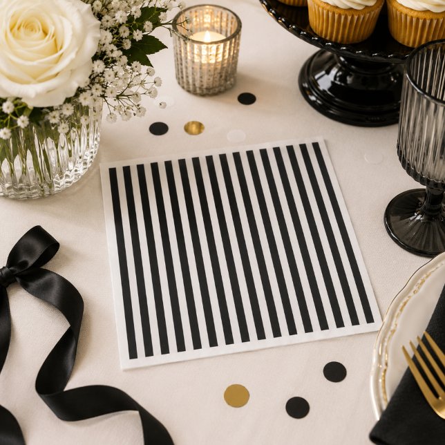 Black and white stripe  napkin (Modern Black and white stripe napkin, old money theme party decoration)