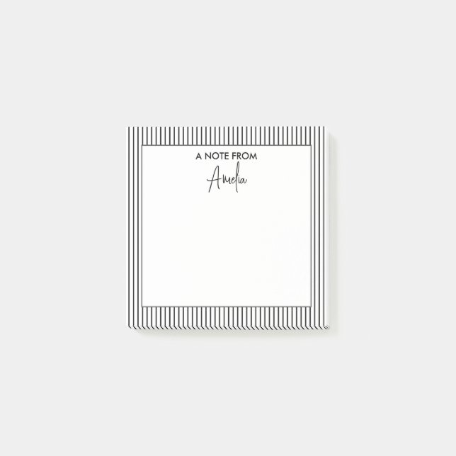 Black and White Stripe Pattern Personalised Name Post-it Notes (Front)