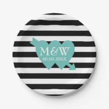 Black and white stripe pattern wedding plates