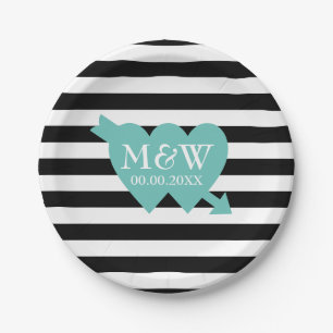 Black and white stripe pattern wedding plates