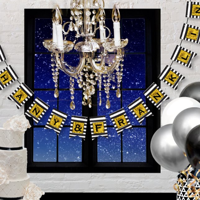 Black and White Stripe Pattern with Gold Wedding Bunting (Creator Uploaded)