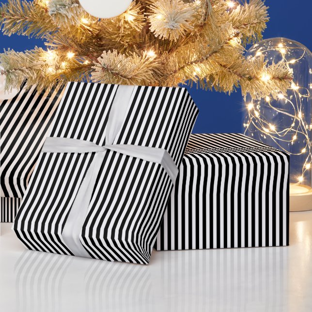 Black and White Stripe Pattern Wrapping Paper (Holidays)