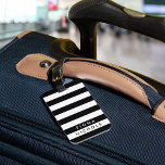 Black and White Stripe Personalised Luggage Tag<br><div class="desc">Clean,  modern black and white stripes,  fully customisable with name and contact details. Never lose track of your bag again!</div>