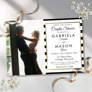 Black And White Stripe Photo Couples Shower Invitation