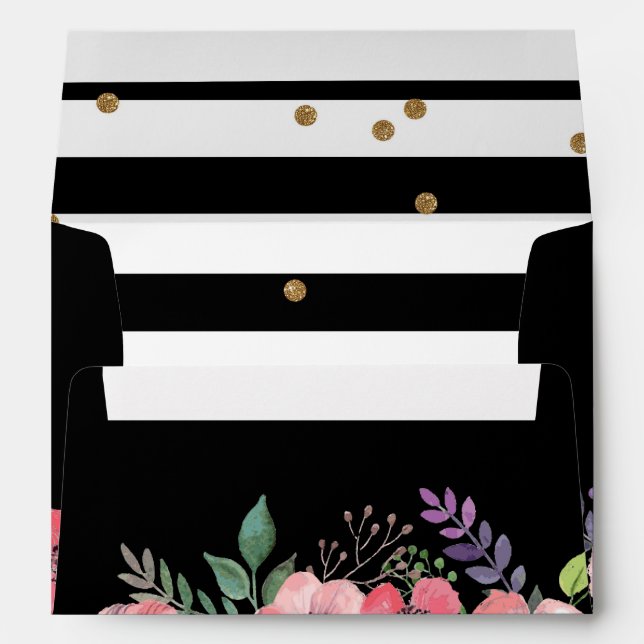 Black and white stripe, pink floral & gold glitter envelope (Back (Bottom))