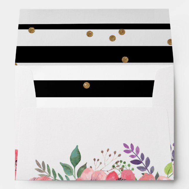 Black and white stripe, pink floral & gold glitter envelopes (Back (Bottom))