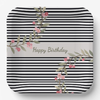 Black And White Stripe Square Paper Plate