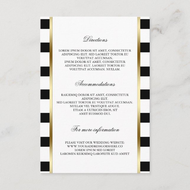 Black and White Stripe Wedding Details Information Enclosure Card (Front)