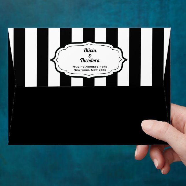 Black and White Stripe Wedding Envelope (Hand)