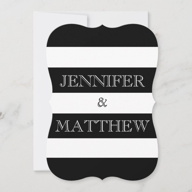 black and white stripe wedding invitation (Front)