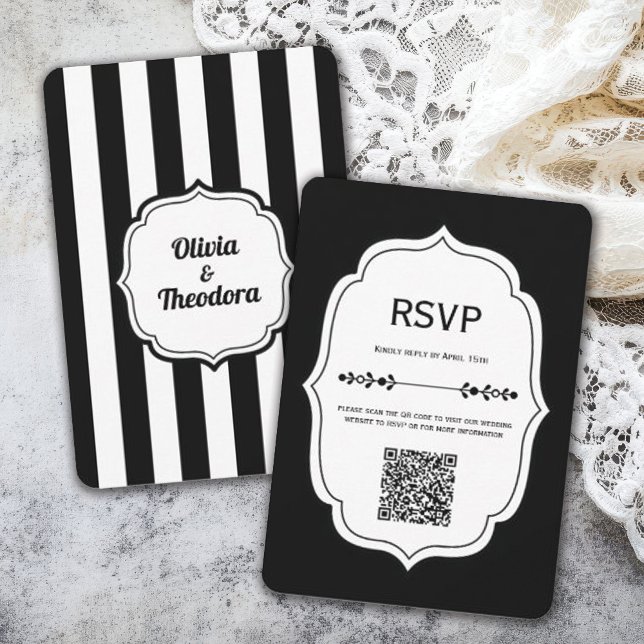 black and white stripe wedding RSVP Cards (Creator Uploaded)