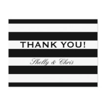 Black and white stripe wedding thank you postcards