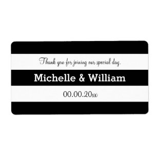 Black and white stripe wedding water bottle labels
