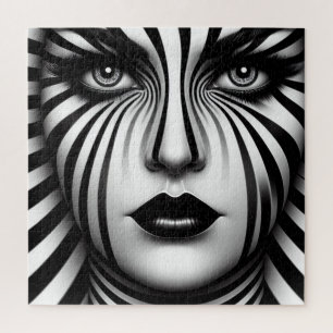 Black and White Stripe Woman Jigsaw Puzzle