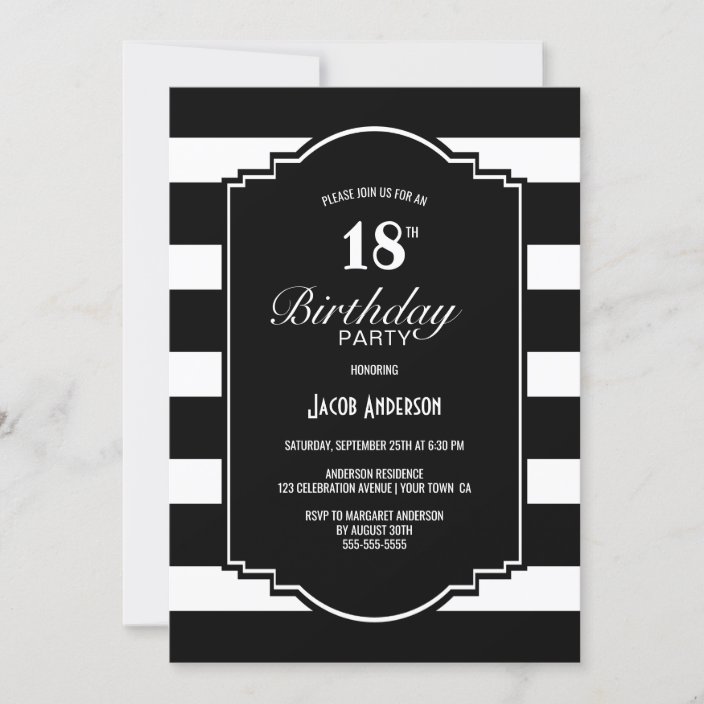 Black and White Striped 18th Birthday Party Invitation | Zazzle.co.uk