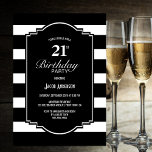 Black and White Striped 21st Birthday Party Invitation<br><div class="desc">Black and white striped 21st birthday party invitation.  Text is fully customisable to enable you to include all of your own information for your birthday celebration.</div>