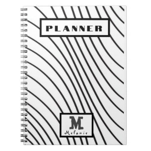 Black and white striped Abstract minimal Monogram Notebook