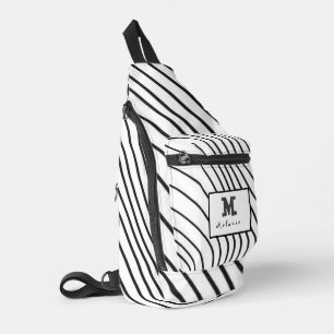Black and white striped Abstract minimal Monogram  Sling Bag