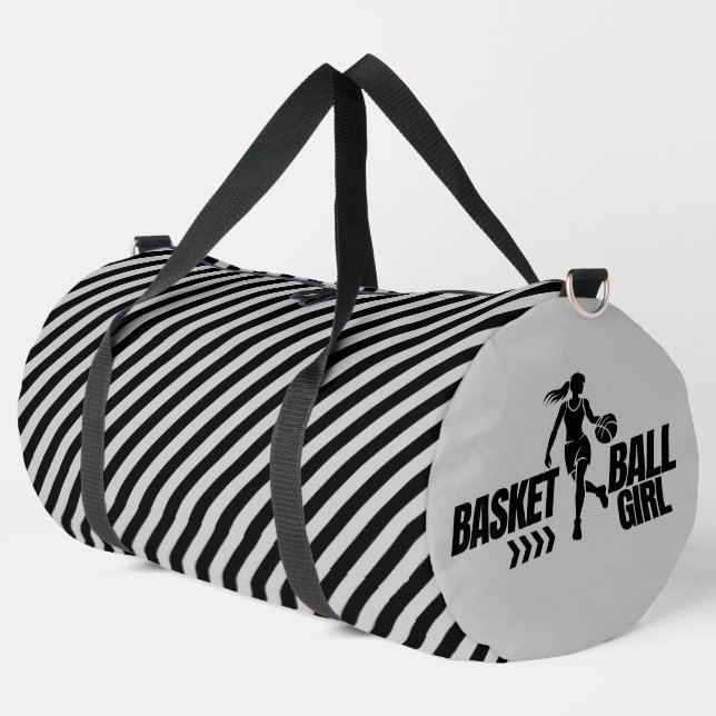 Black And White Striped Basketball Player Girl Duffle Bag (Left Corner)